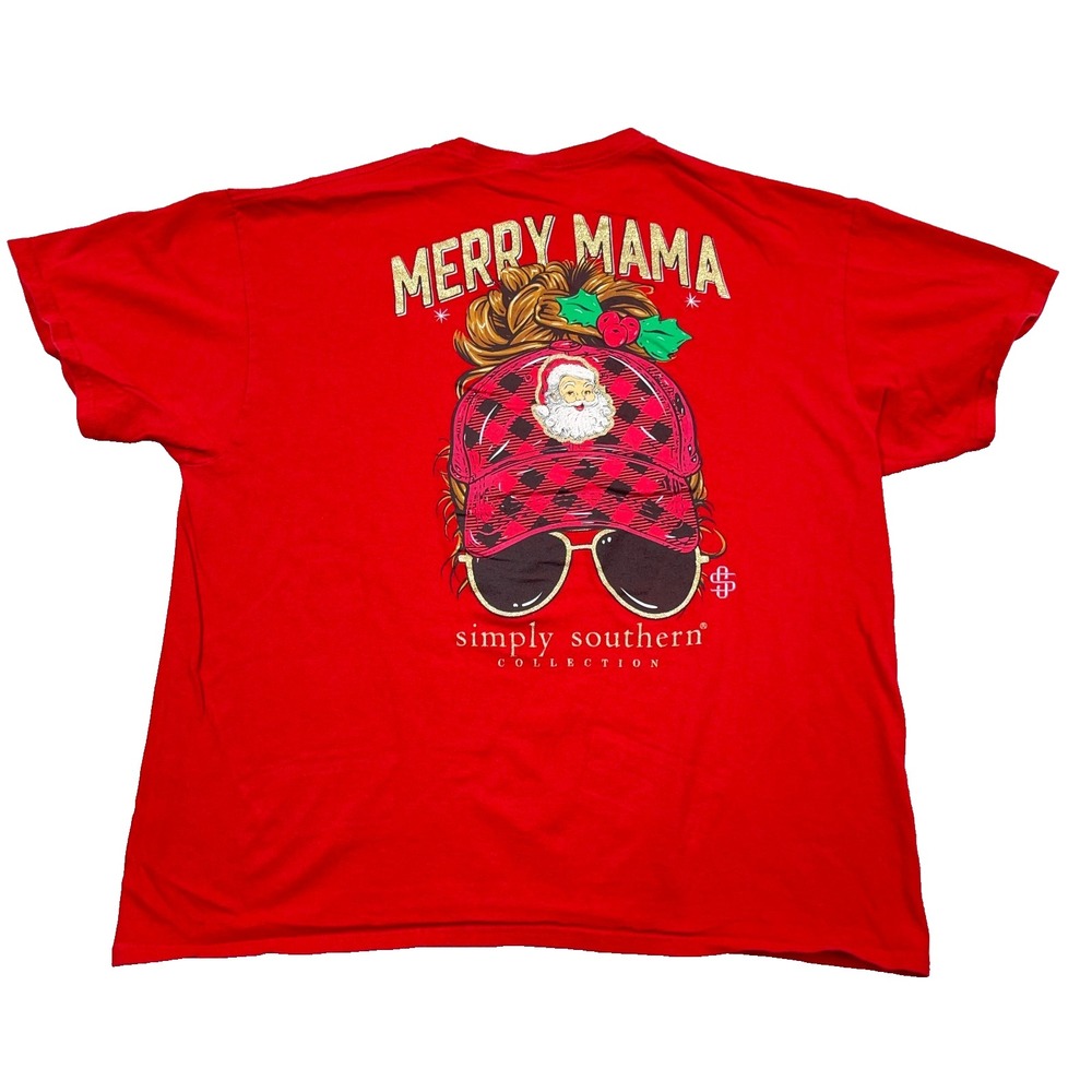 Simply Southern Shirt Women XL Red Short Sleeve Tee Christmas Merry Mama Mom